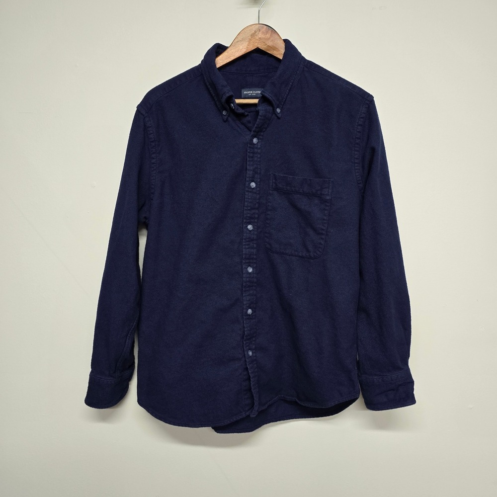 Proper Cloth Twill Flannel Shirt Mens Large Navy Blue Cotton Button Down